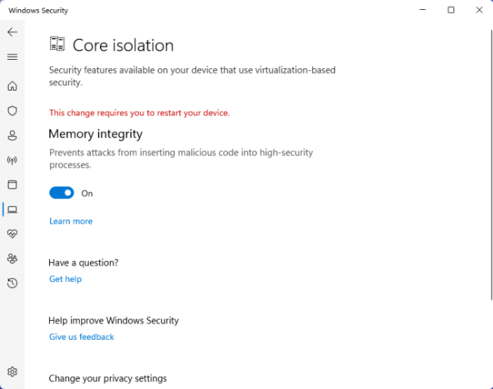 Sửa lỗi Memory Integrity không thể bật trên Windows 11