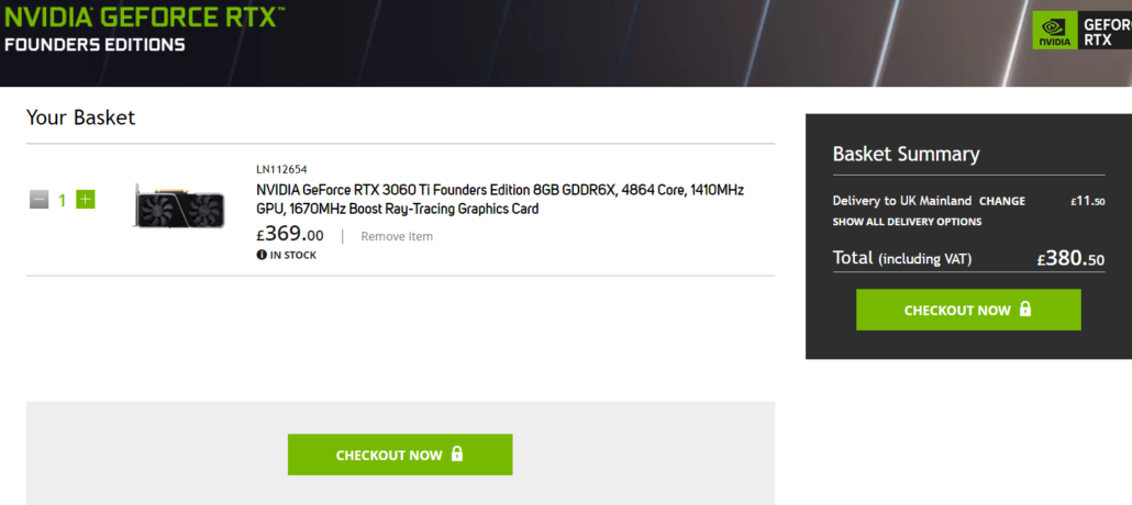 NVIDIA GeForce RTX 3060Ti với bộ nhớ 8 GB GDDR6X được nhà bán lẻ ở Anh niêm yết giá