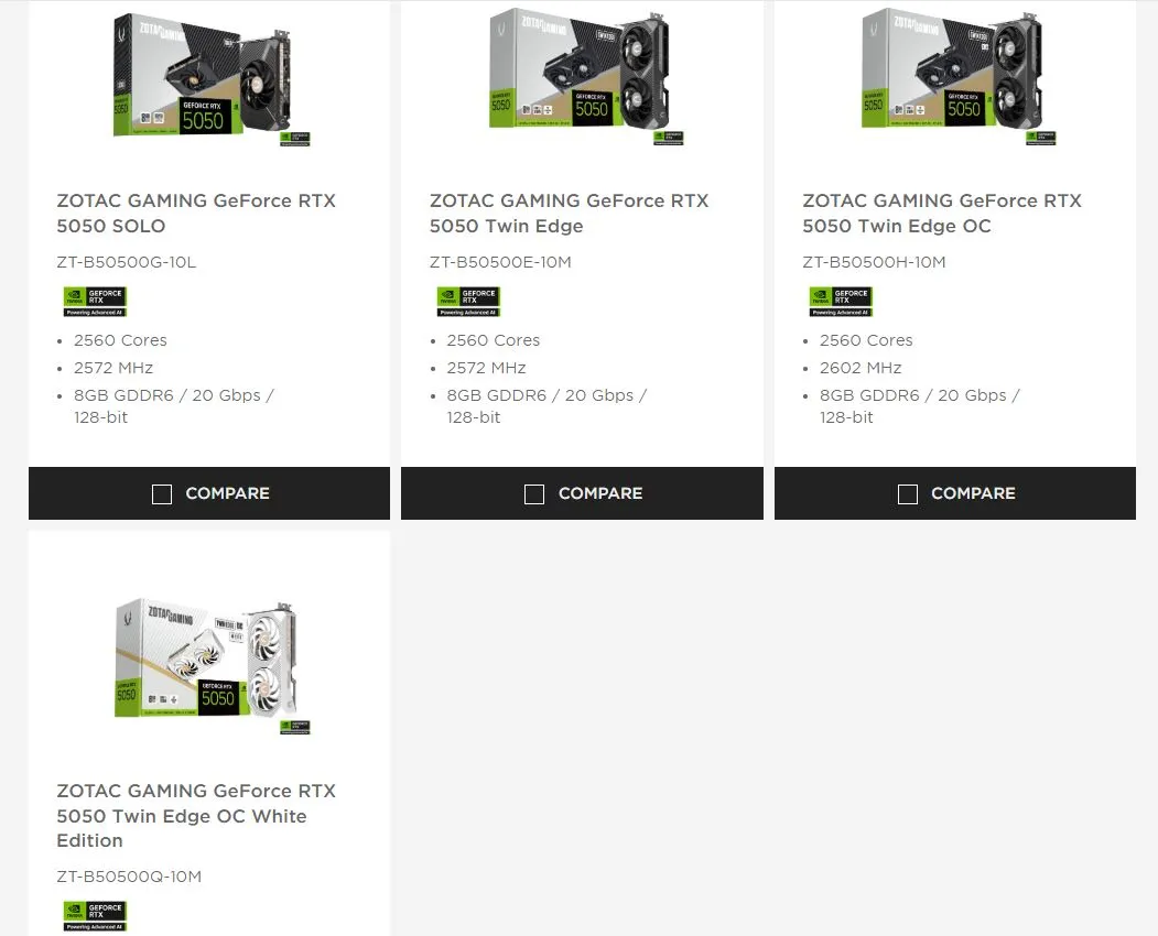 GeForce RTX 5050 và các bản tùy chỉnh đến từ ASUS, GIGABYTE, MSI và ZOTAC