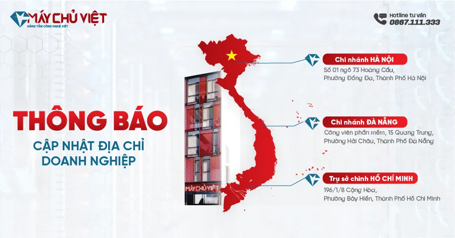 "THÔNG BÁO" - MÁY CHỦ VIỆT CẬP NHẬT ĐỊA CHỈ KINH DOANH TRÊN TOÀN QUỐC