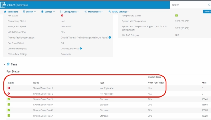 Mở iDRAC kiểm tra cảnh báo